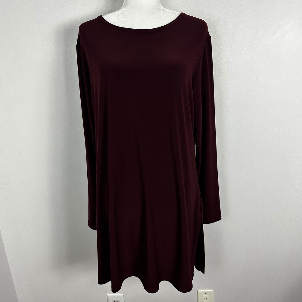 Sympli Canada Long Sleeve Burgundy Maroon Jersey Tunic Dress Womens Size 14 Slit